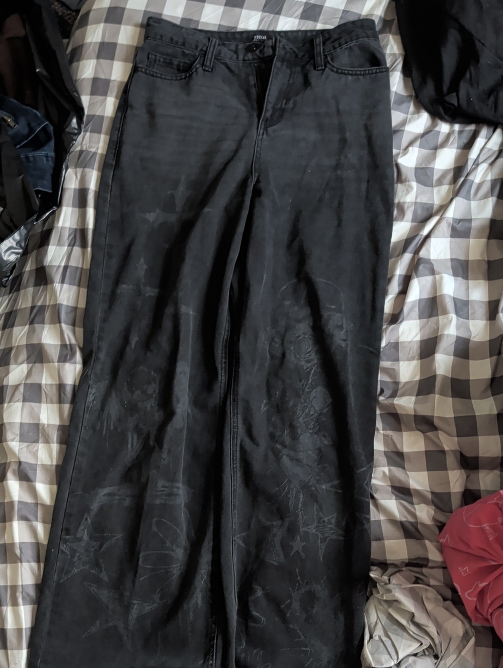 Relaxed Black Wide-Leg Jeans - Unbranded